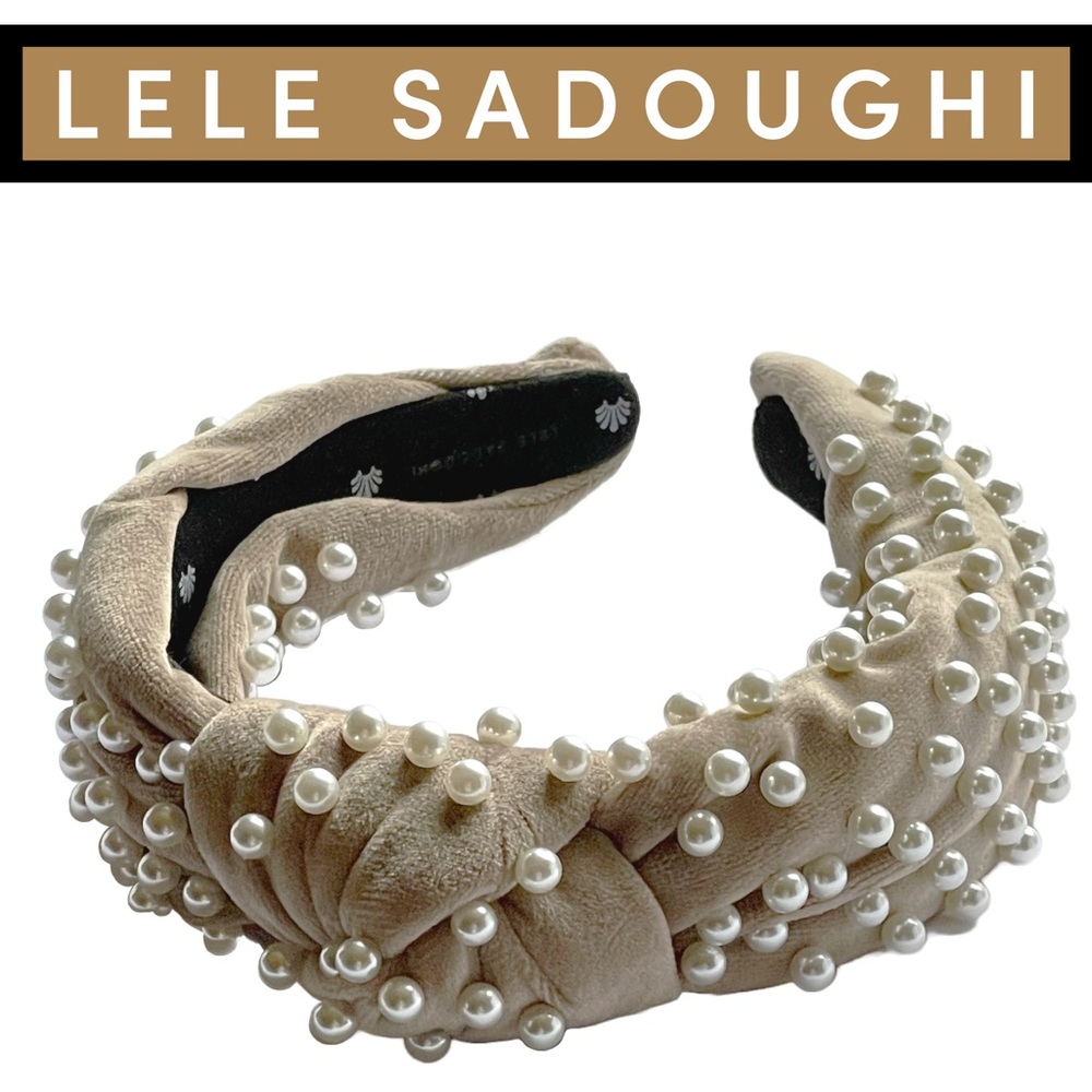 Lele Sadoughi • Embellished Velvet Knot Headband • Desert Tan